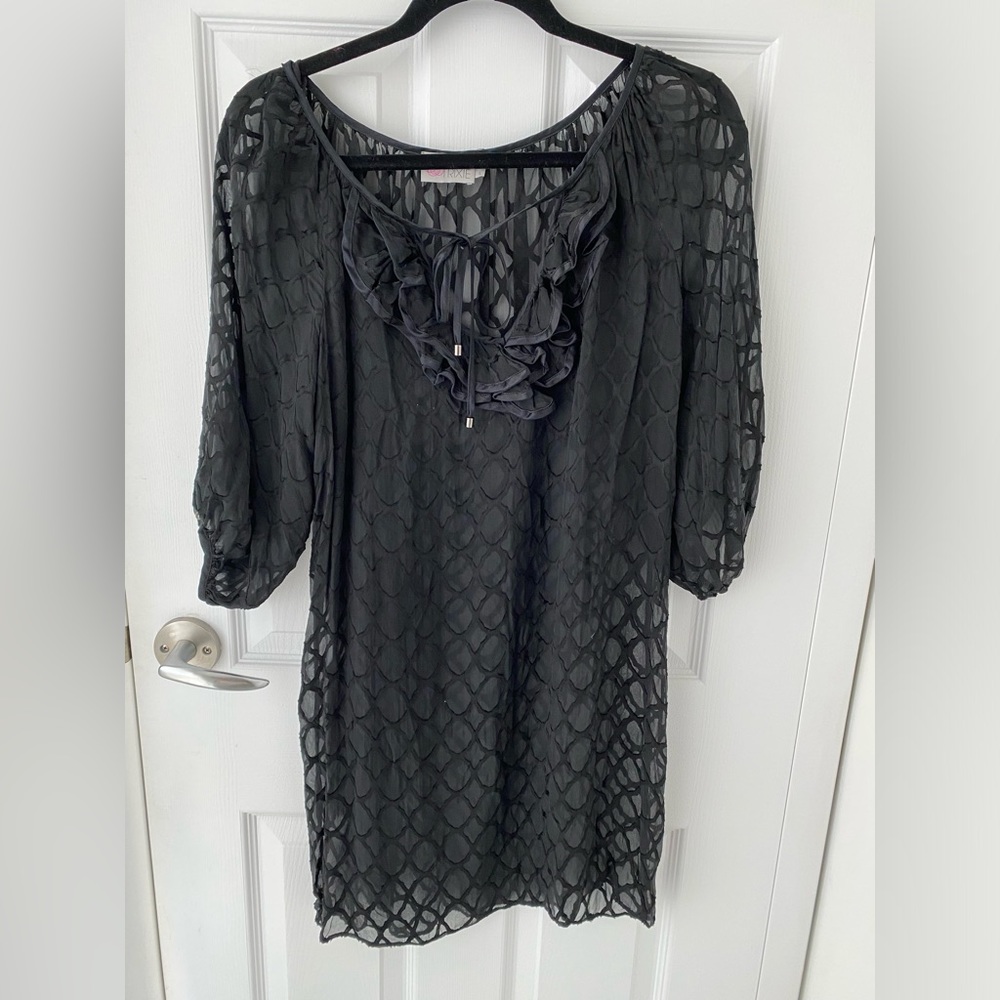 Alice Trixie Black Sheer Silk Dress Romantic Whimsigoth Size L